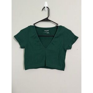 Garage Green Sz M Ribbed Short Sleeve Crop Top Soft Comfort Gym Night Out